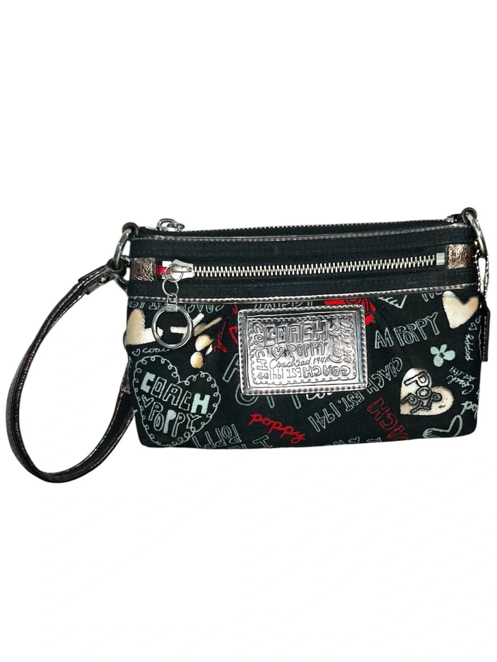 COACH Poppy Graffiti Heart Print Large Wristlet